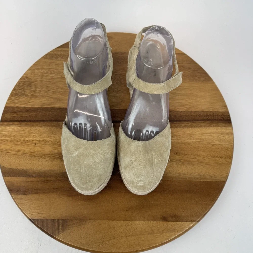 New Womens Eileen Fisher‎ Nessa Beige Espadrille Platform Wedge Sandals Size 11